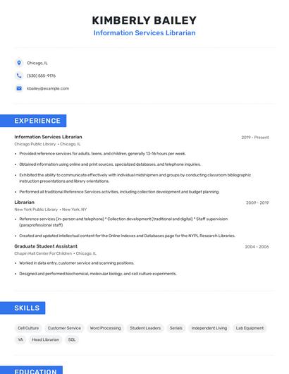 Information Services Librarian Resume