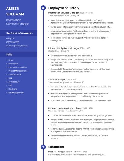 Information Services Manager Resume