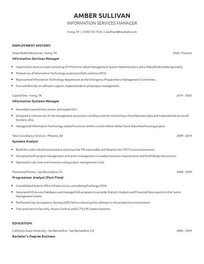 Information Services Manager Resume