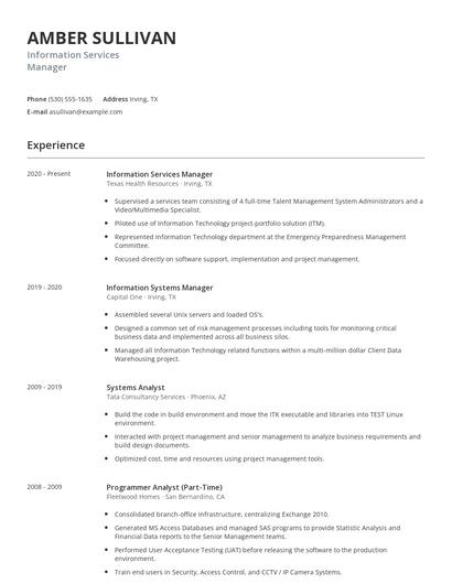 Information Services Manager Resume
