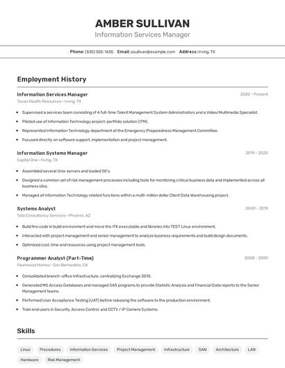 Information Services Manager Resume