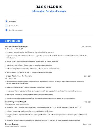 Information Services Manager Resume
