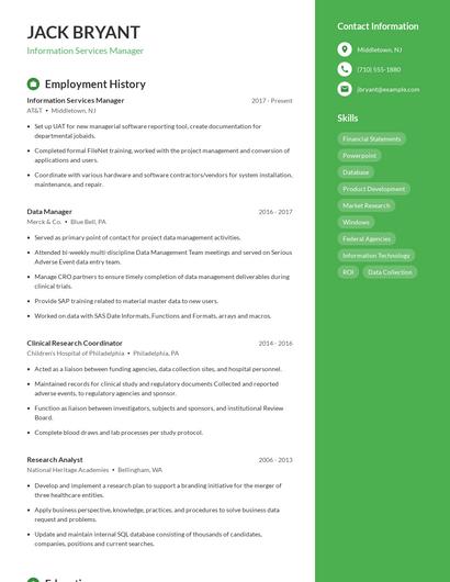 Information Services Manager Resume