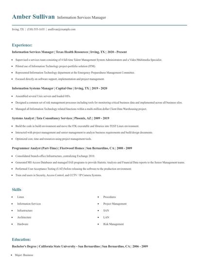 Information Services Manager Resume