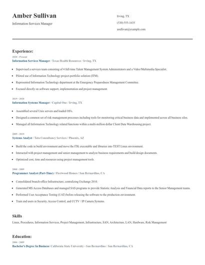 Information Services Manager Resume