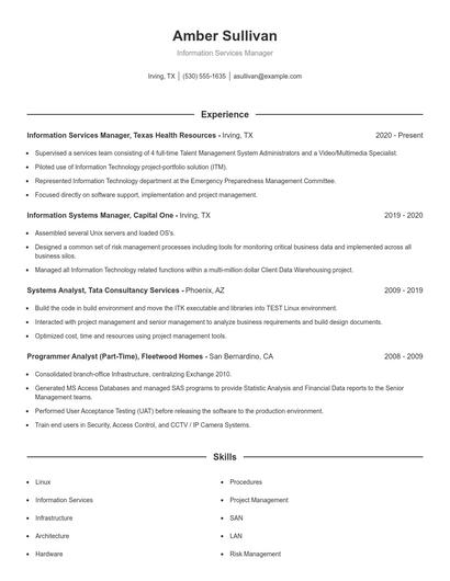 Information Services Manager Resume