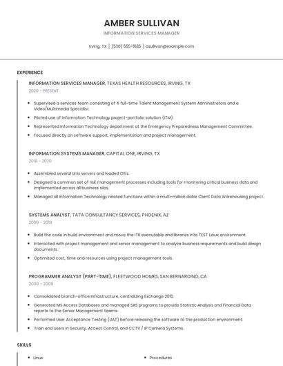 Information Services Manager Resume