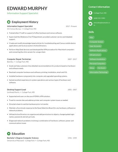 Information Support Specialist Resume