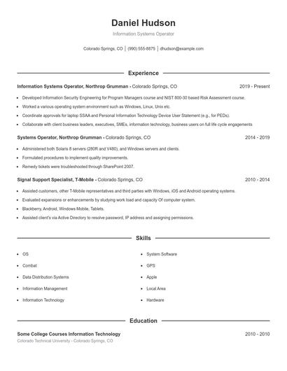 Information Systems Operator Resume