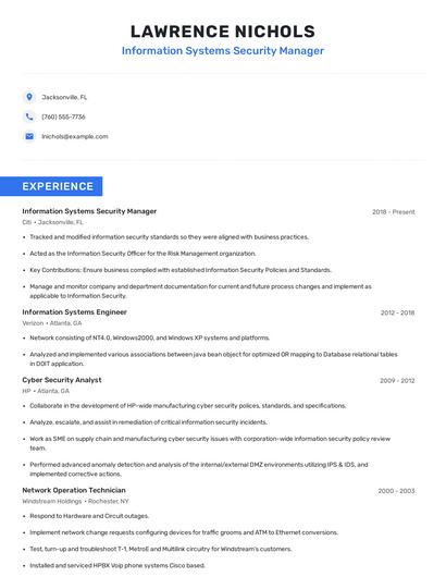 Information Systems Security Manager Resume