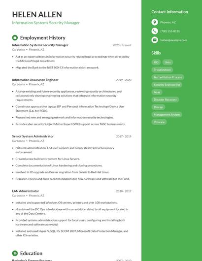 Information Systems Security Manager Resume