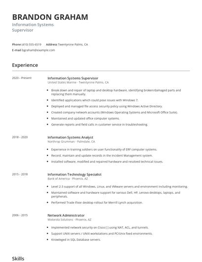 Information Systems Supervisor Resume
