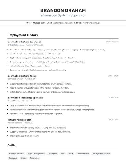 Information Systems Supervisor Resume