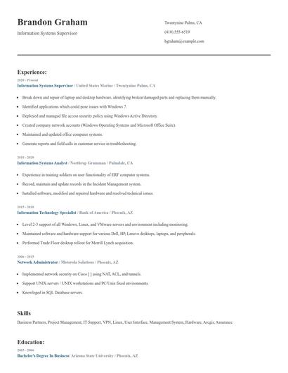 Information Systems Supervisor Resume