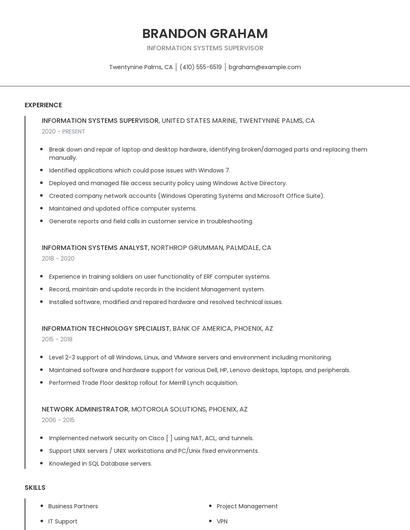 Information Systems Supervisor Resume