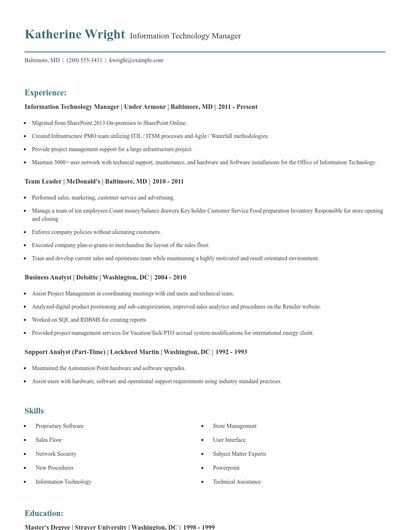Information Technology Manager Resume