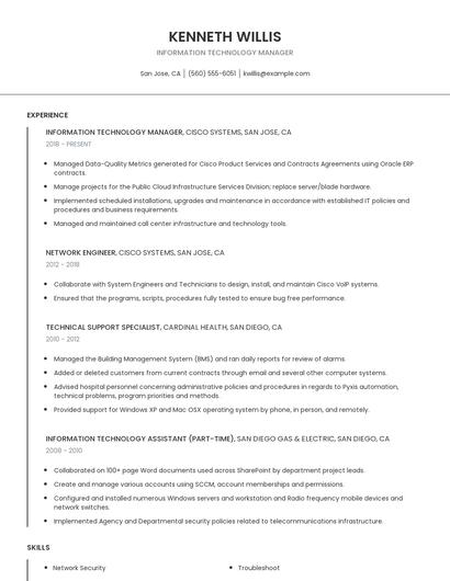 Information Technology Manager Resume