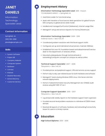 Information Technology Specialist Lead Resume