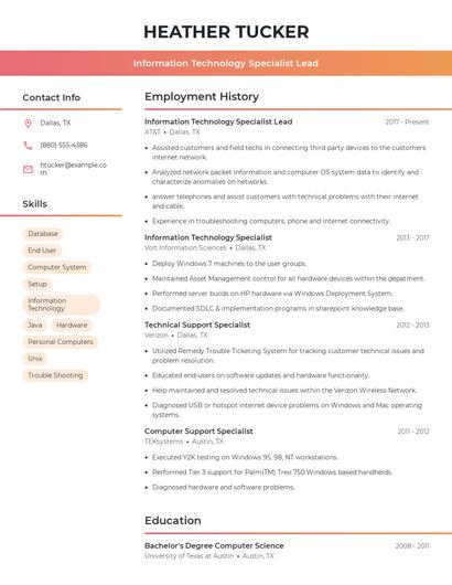Information Technology Specialist Lead Resume