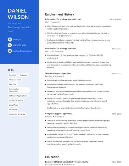Information Technology Specialist Lead Resume