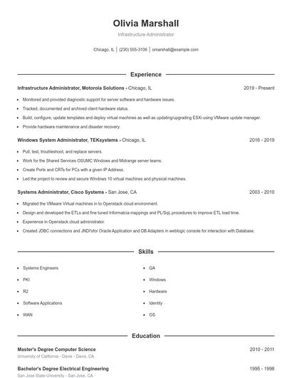 Infrastructure Administrator Resume