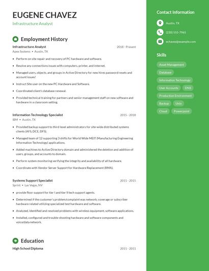 Infrastructure Analyst Resume