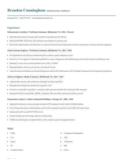 Infrastructure Architect Resume