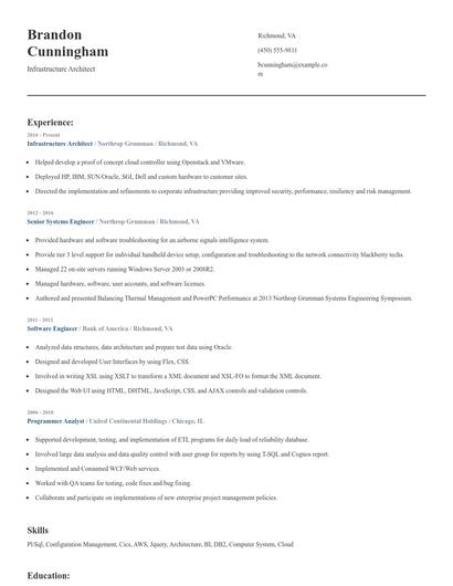 Infrastructure Architect Resume