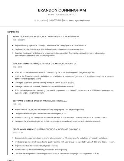 Infrastructure Architect Resume