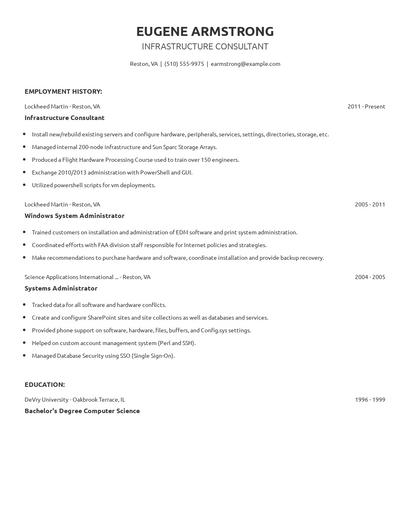 Infrastructure Consultant Resume