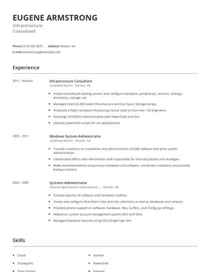 Infrastructure Consultant Resume