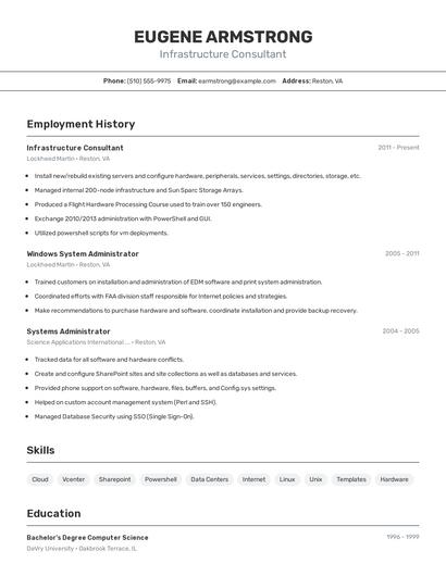 Infrastructure Consultant Resume