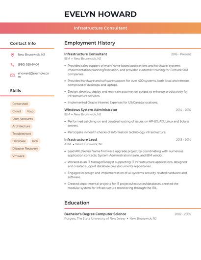 Infrastructure Consultant Resume