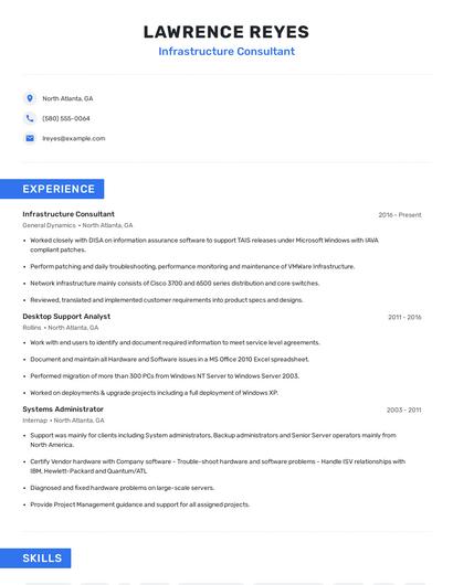 Infrastructure Consultant Resume