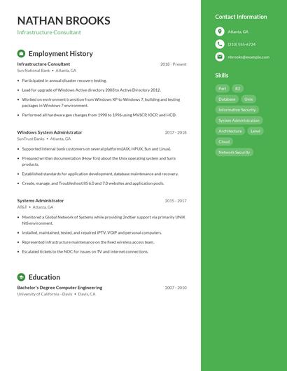 Infrastructure Consultant Resume
