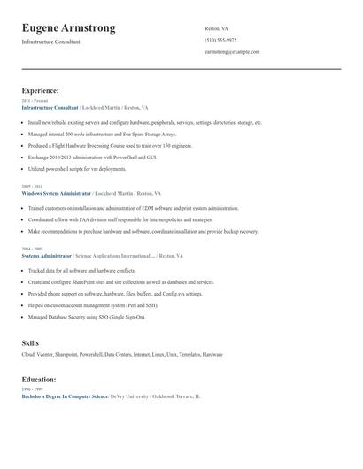 Infrastructure Consultant Resume