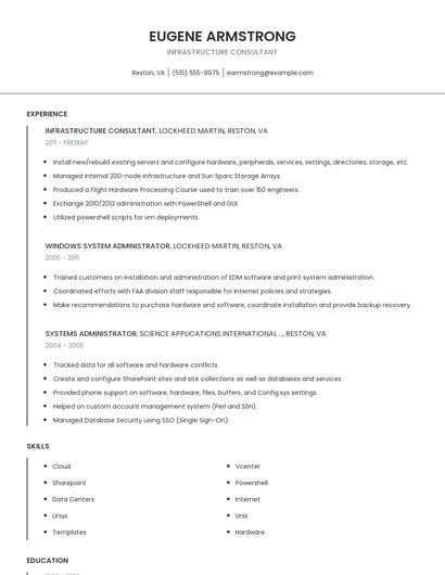 Infrastructure Consultant Resume