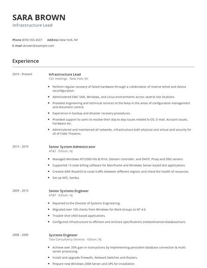Infrastructure Lead Resume