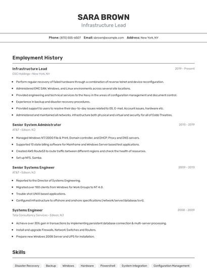 Infrastructure Lead Resume