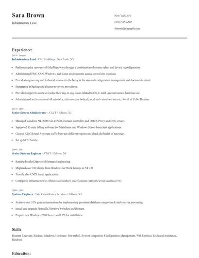 Infrastructure Lead Resume