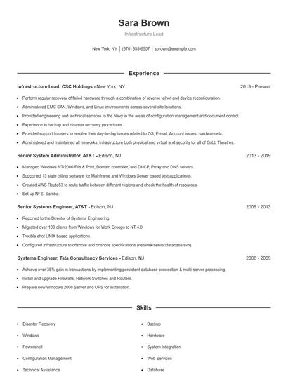 Infrastructure Lead Resume