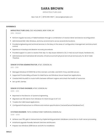 Infrastructure Lead Resume
