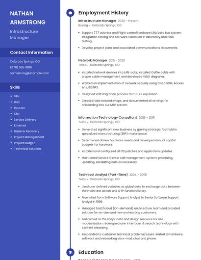Infrastructure Manager Resume