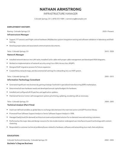 Infrastructure Manager Resume