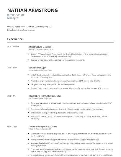 Infrastructure Manager Resume