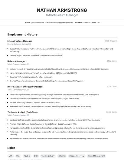 Infrastructure Manager Resume