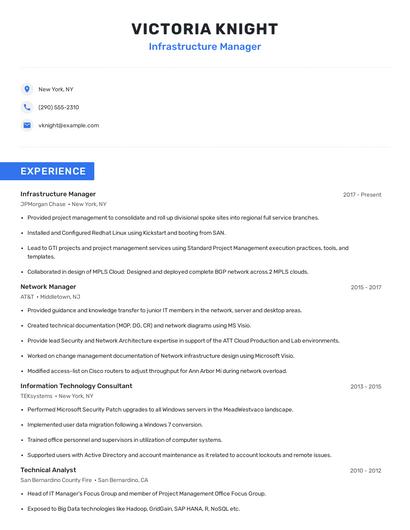 Infrastructure Manager Resume