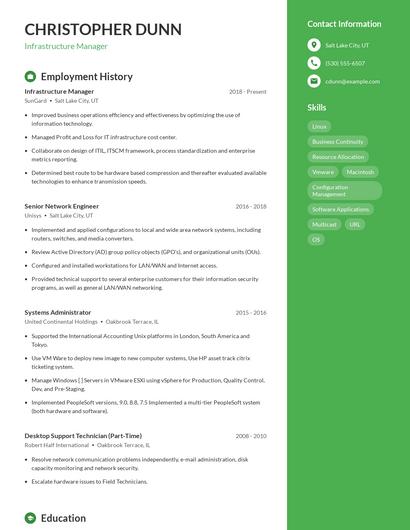 Infrastructure Manager Resume