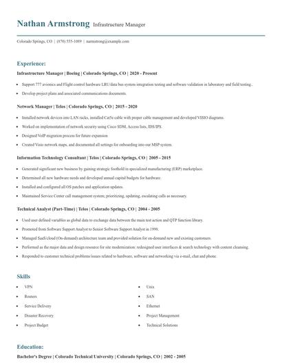 Infrastructure Manager Resume