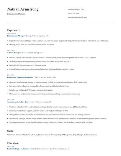 Infrastructure Manager Resume